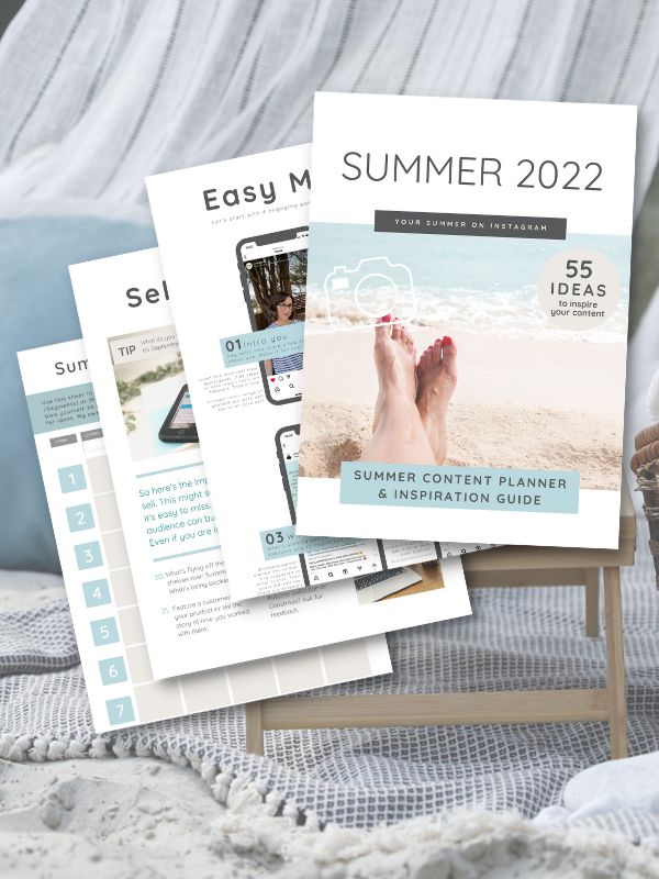 Summery picnic image in blues with 4 pages of the 13 page planner over the top. Sarah Richards Social