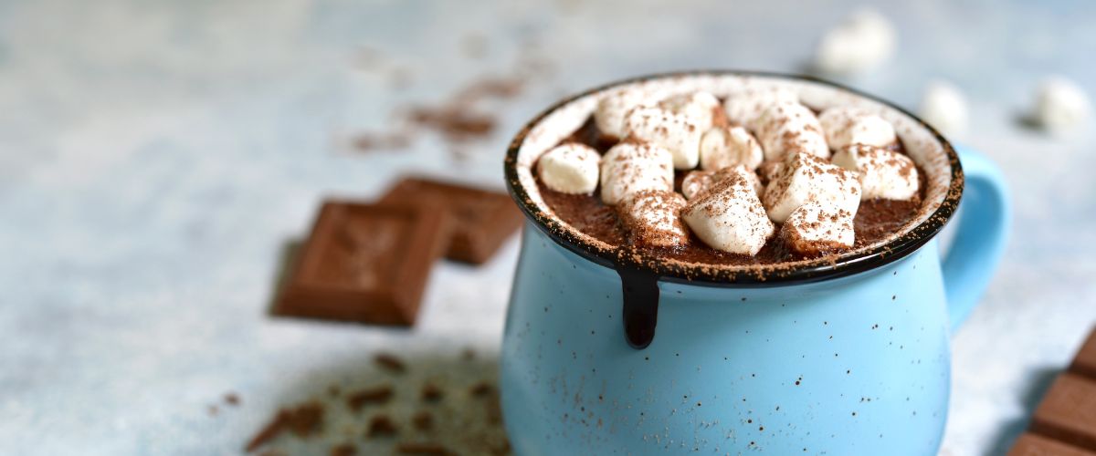 Image of hot chocolate in a blue mug